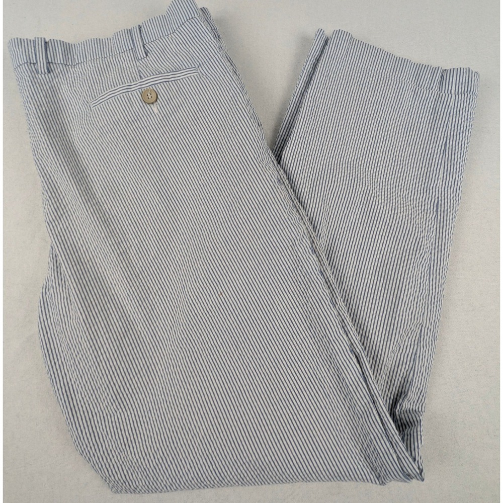 Britches by Samtex Mens Seersucker Striped Pants Blue White 38x32 Stretch Cotton